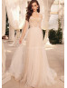 Strapless Beaded Lace Tulle Wedding Dress With Detachable Cape